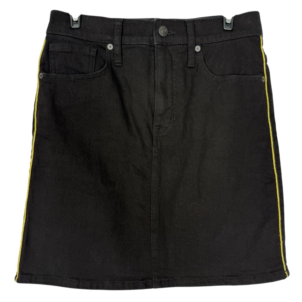 Madewell Black Denim Mini Skirt with Gold Stripe Size 25